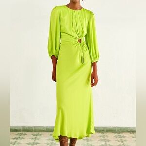 FARM Rio Lime Green Long-sleeve Midi Dress